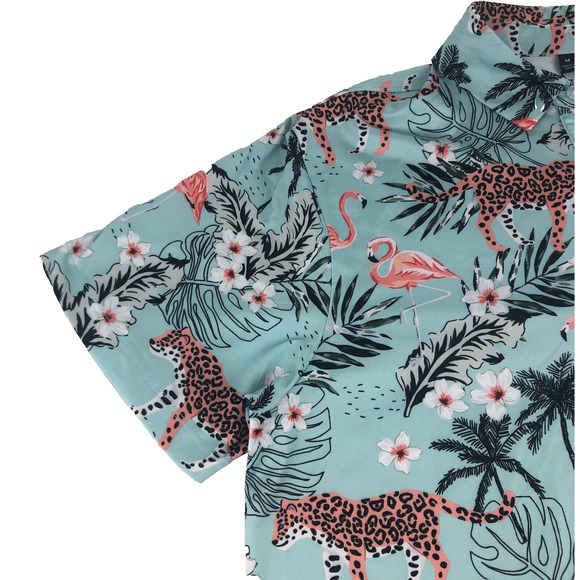 Greenside Golf Men's Polo Shirt African Oasis Medium Cheetah Flamingo Tropical - Picture 4 of 16